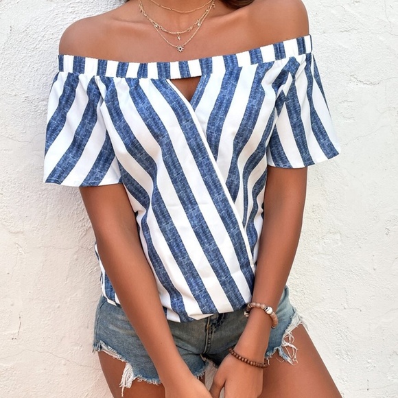 01 Boho Stripes Off Shoulder Top - Picture 3 of 4